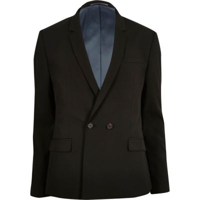 Black double breasted skinny suit jacket